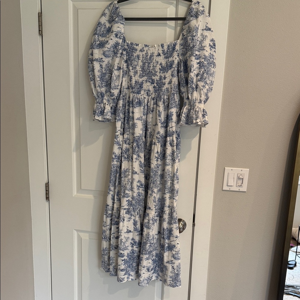 Blue and White Strapless Dress